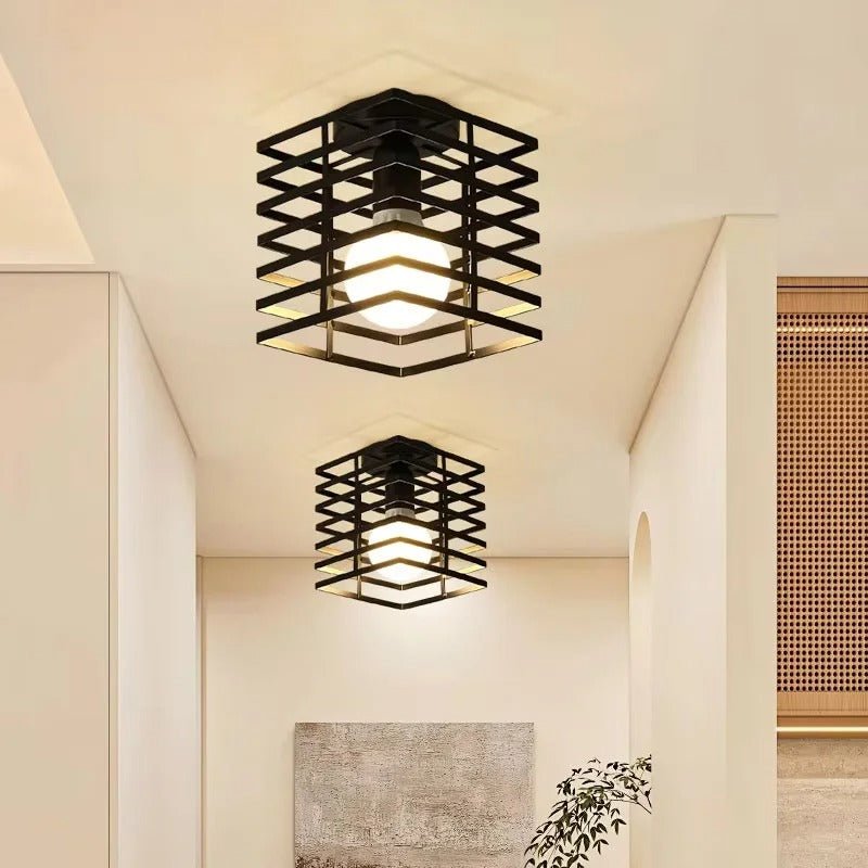 Plafonnier Cage Industriel Vintage en Fer Noir E27 — 5 Styles au Choix | FORGE™ - Lampes Design