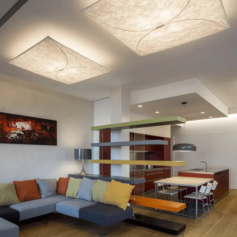 Plafonnier Carré en Tissu Ivoire — Lampe Style Italien Minimaliste | TOILE™ - Lampes Design