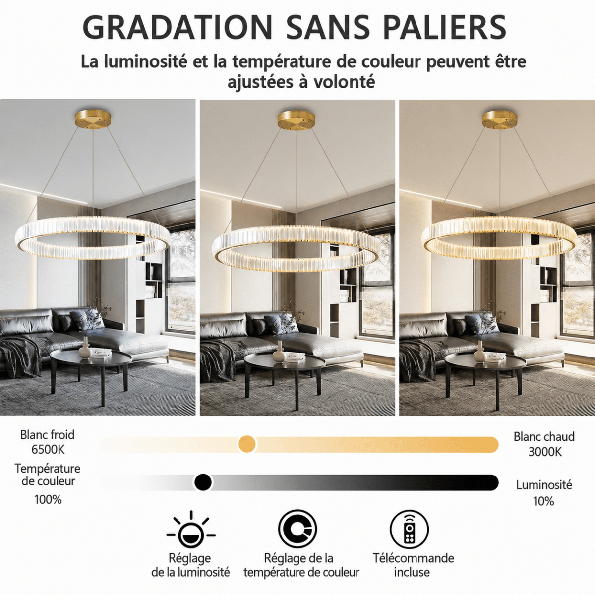 Plafonnier Cristal Luxe Nordique — Luminaire LED Dimmable Télécommande | IRALAN™ - Lampes Design