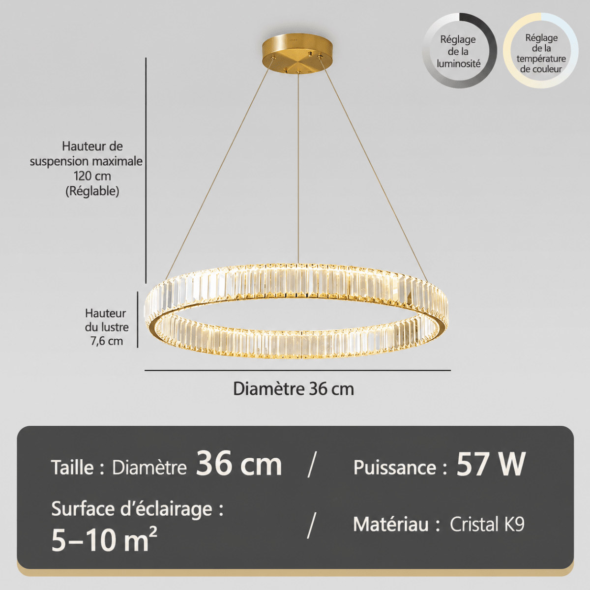Plafonnier Cristal Luxe Nordique — Luminaire LED Dimmable Télécommande | IRALAN™ - Lampes Design