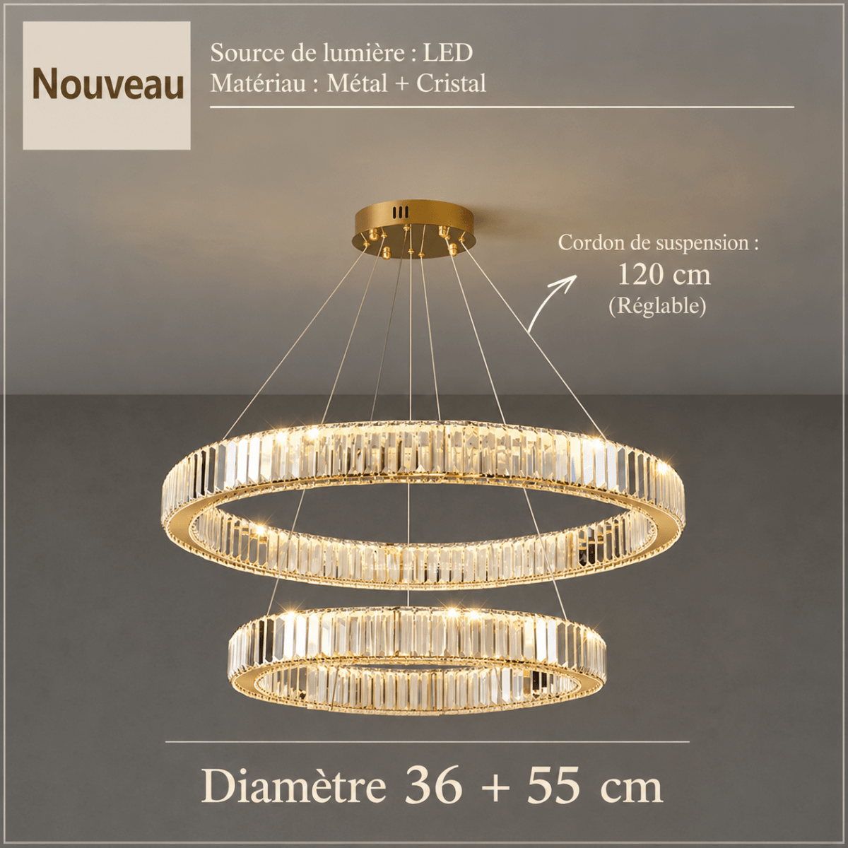 Plafonnier Cristal Luxe Nordique — Luminaire LED Dimmable Télécommande | IRALAN™ - Lampes Design