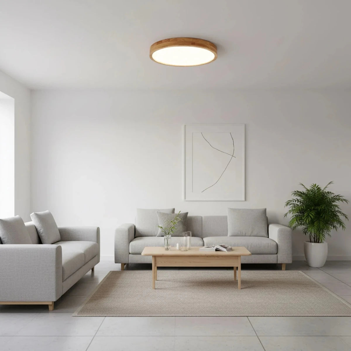 Plafonnier Design Bois Massif Rond Ultra-Fin pour Cuisine & Salle à Manger | LUNE™ - Lampes Design