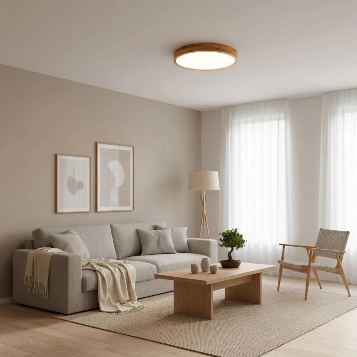 Plafonnier Design Bois Massif Rond Ultra-Fin pour Cuisine & Salle à Manger | LUNE™ - Lampes Design