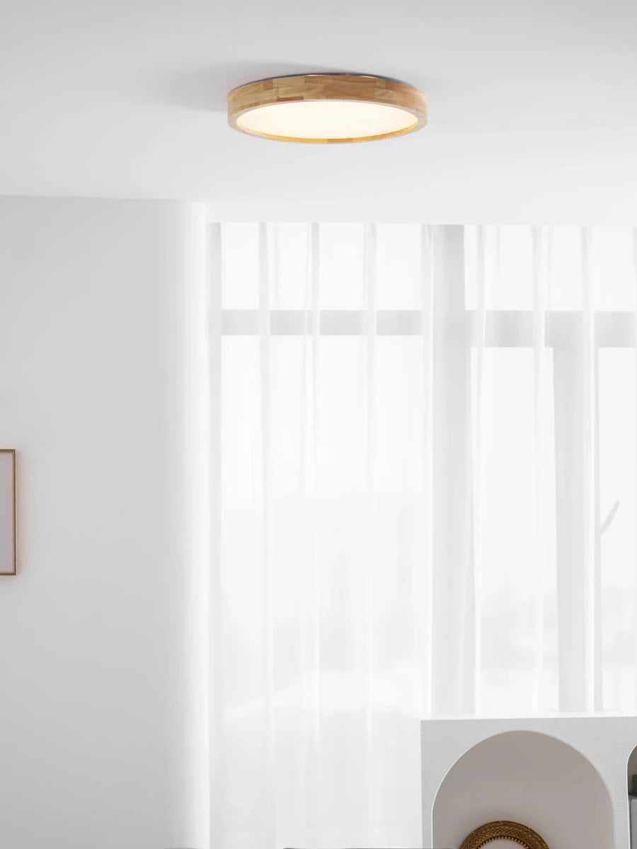 Plafonnier Design Bois Massif Rond Ultra-Fin pour Cuisine & Salle à Manger | LUNE™ - Lampes Design