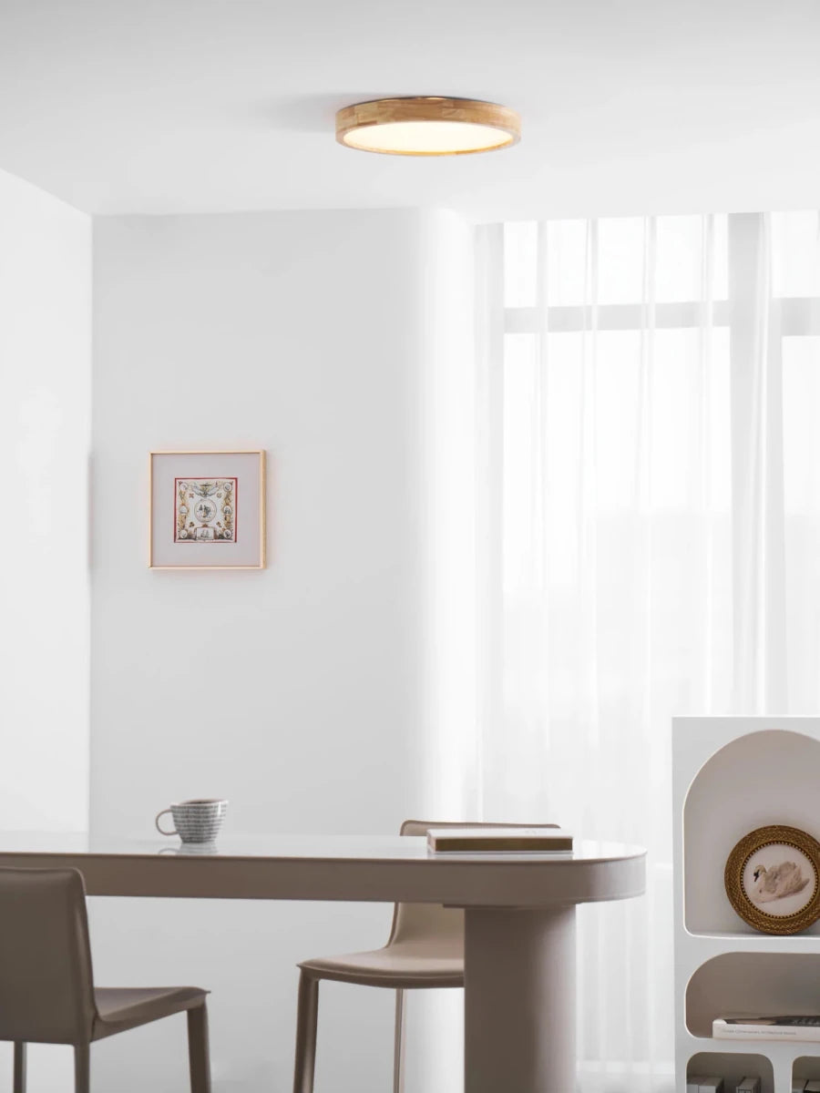 Plafonnier Design Bois Massif Rond Ultra-Fin pour Cuisine & Salle à Manger | LUNE™ - Lampes Design