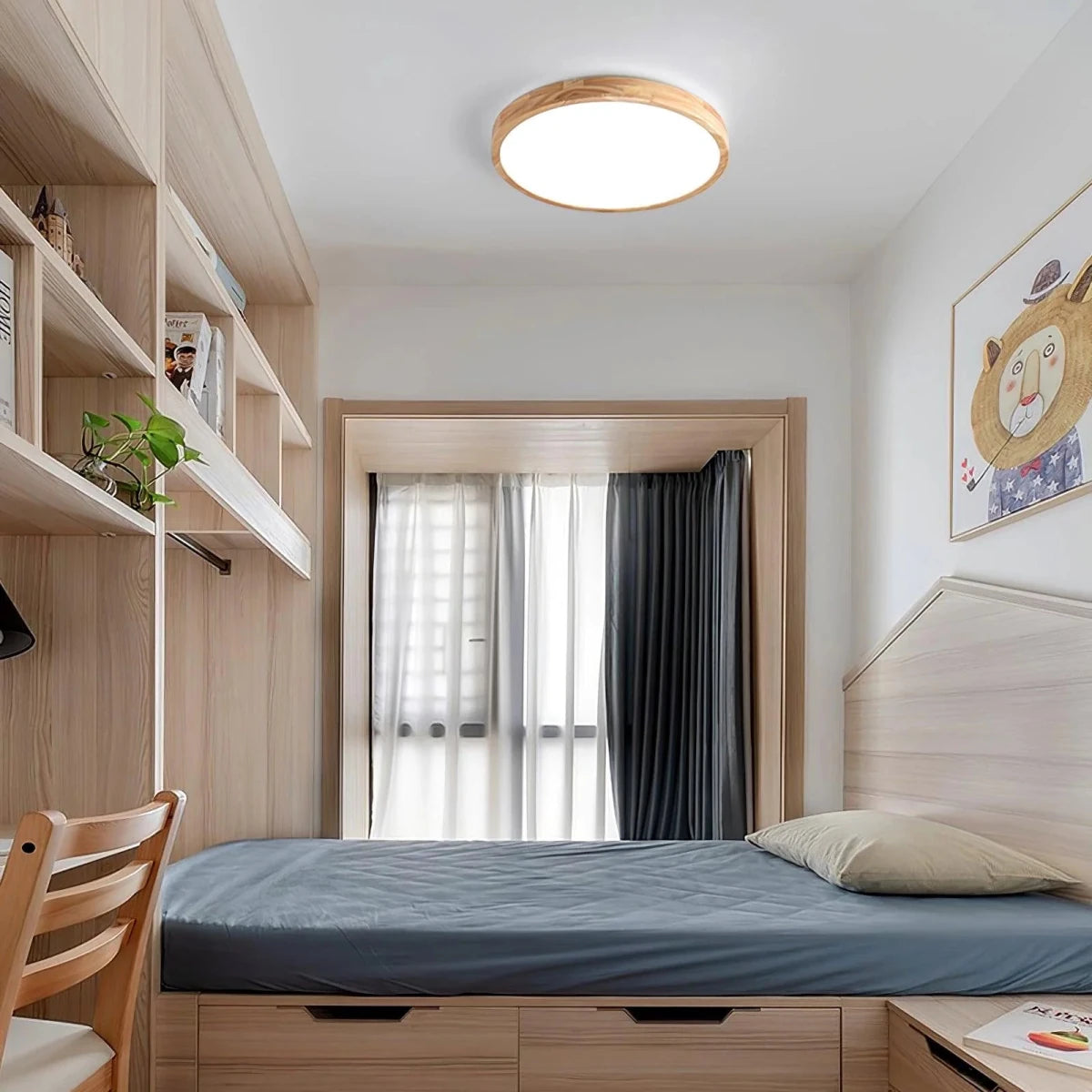 Plafonnier Design Bois Massif Rond Ultra-Fin pour Cuisine & Salle à Manger | LUNE™ - Lampes Design