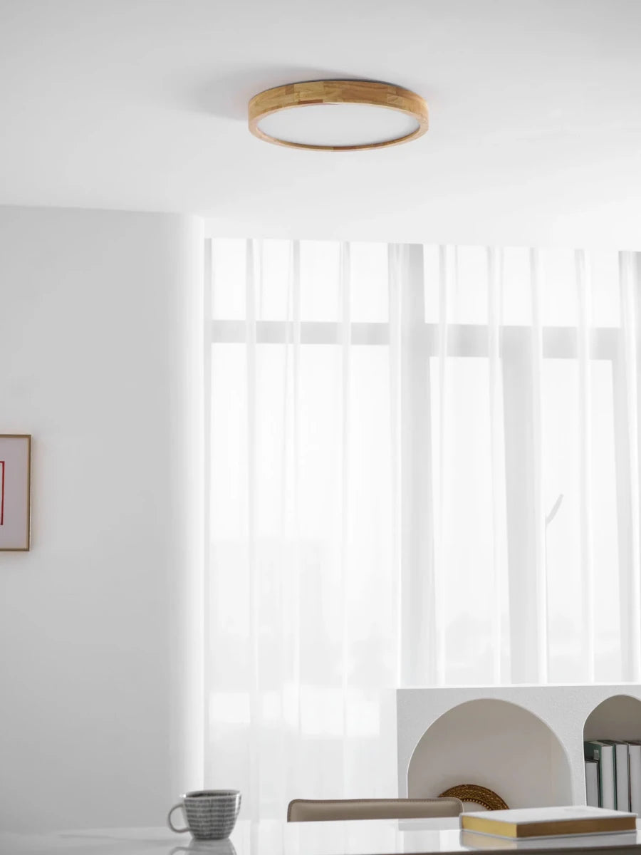 Plafonnier Design Bois Massif Rond Ultra-Fin pour Cuisine & Salle à Manger | LUNE™ - Lampes Design