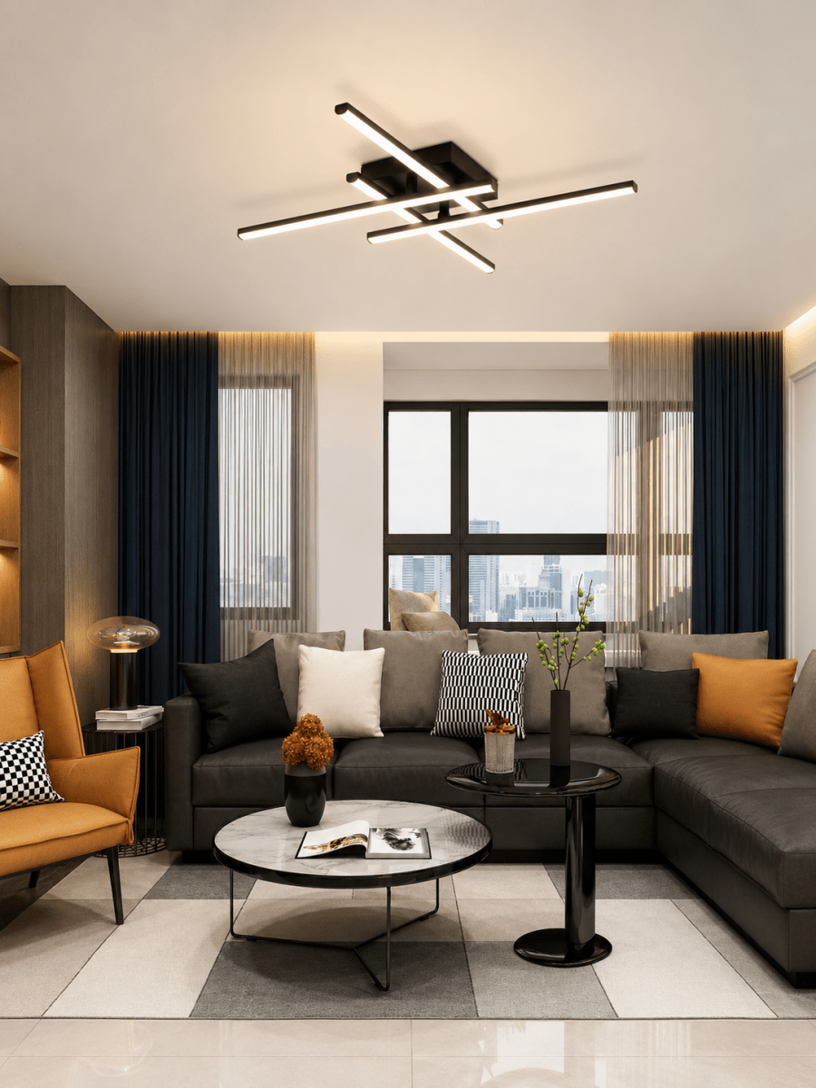 Plafonnier LED Design Géométrique Noir Angulaire — Luminaire Minimaliste Moderne | ANGULO™ - Lampes Design
