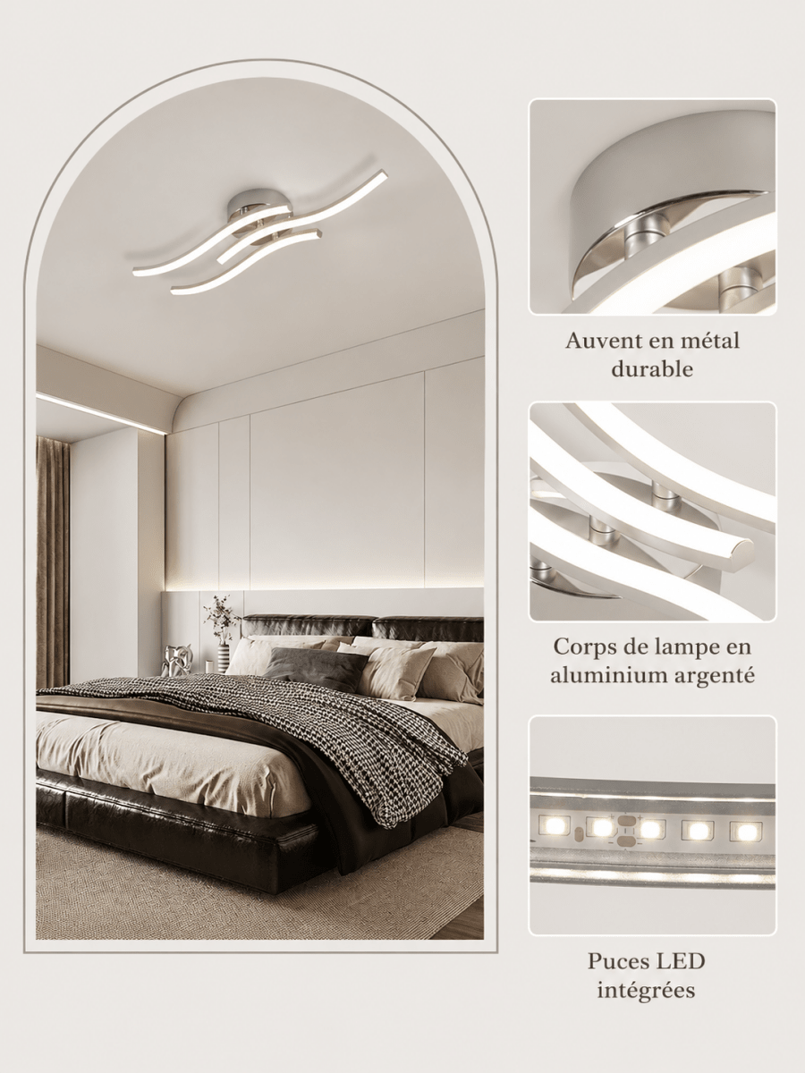 Plafonnier LED Design Ondulé Minimaliste — Luminaire Contemporain Couloir | RIVAGE™ - Lampes Design