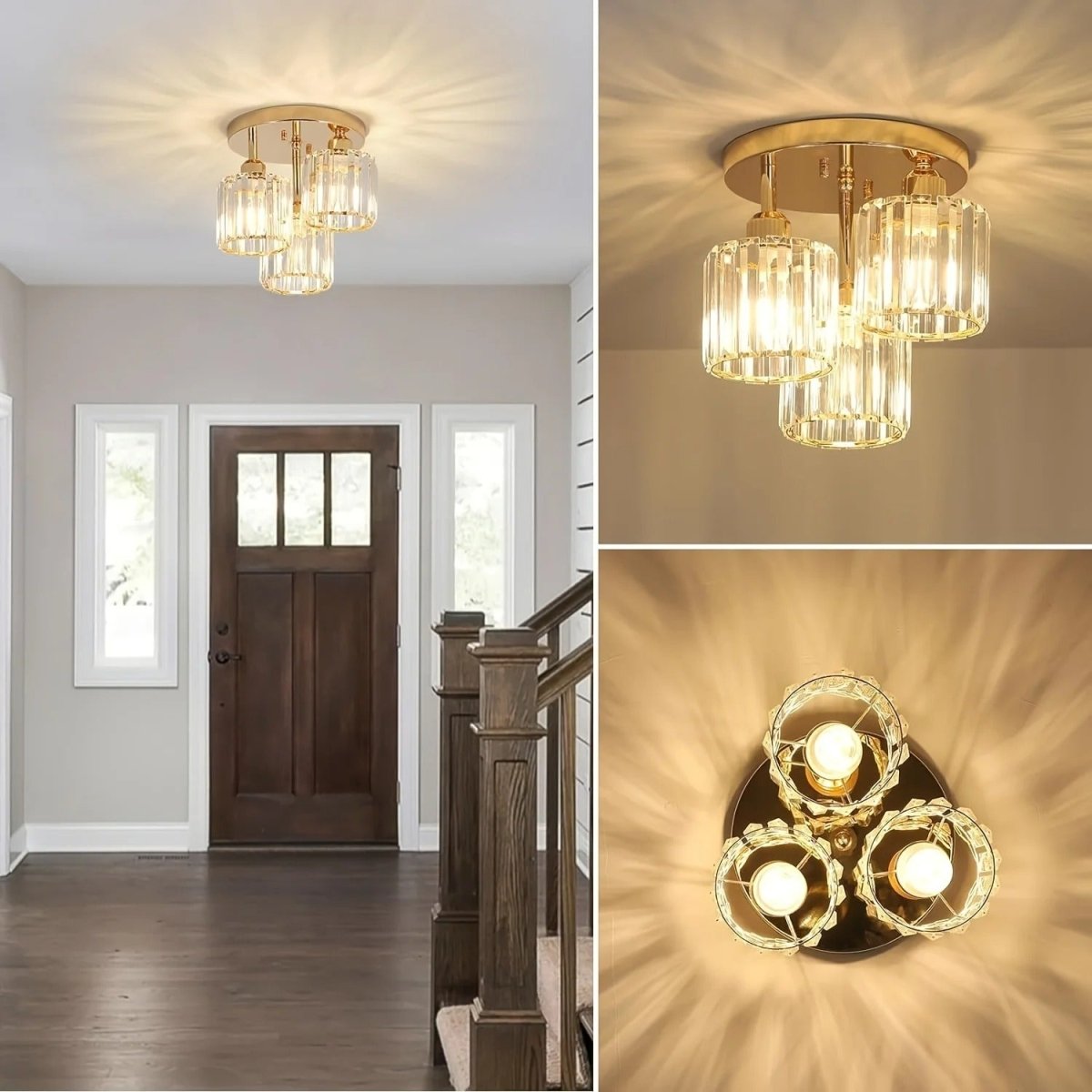 Plafonnier Moderne 3 Lumières en Cristal et Métal Doré | AURORE™ - Lampes Design
