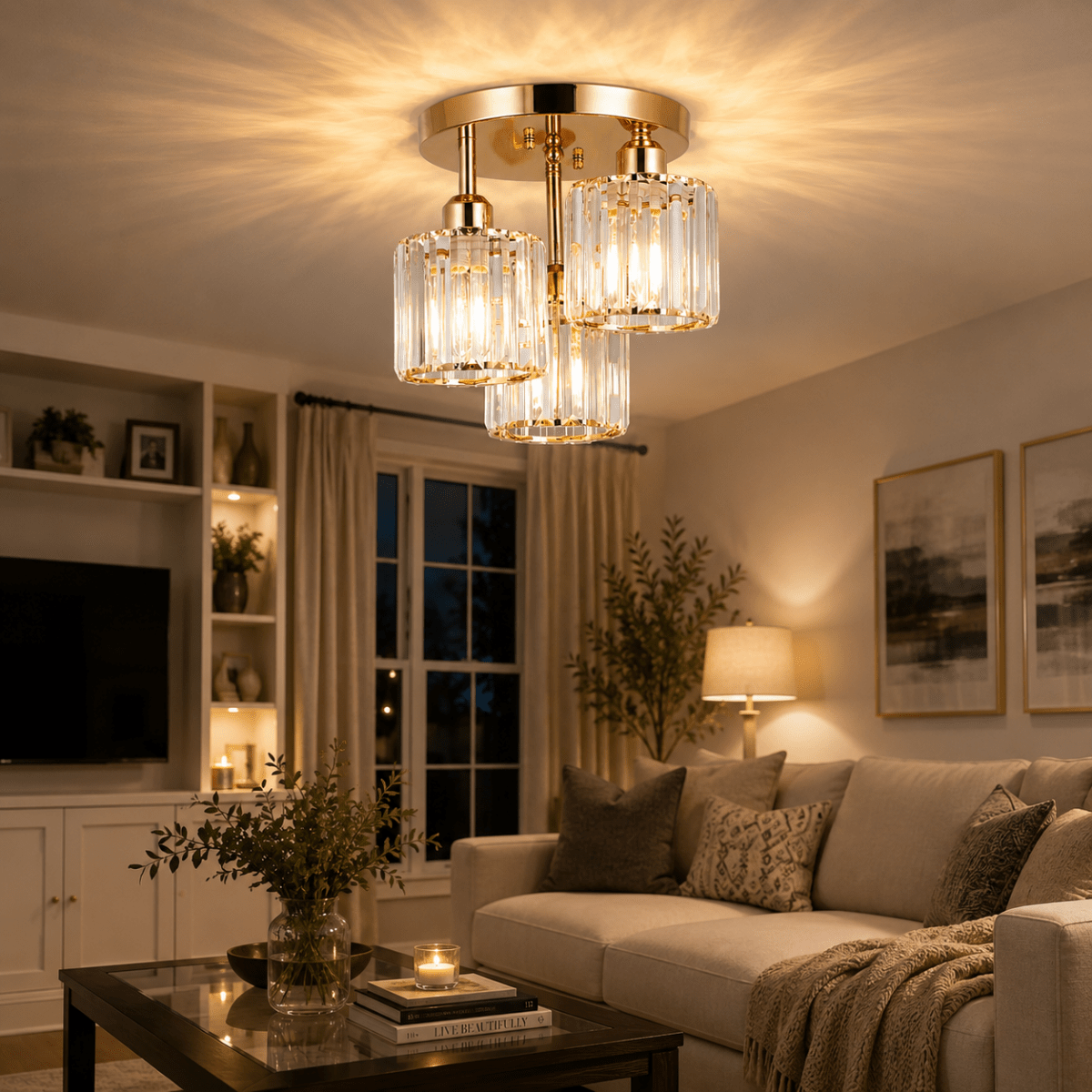 Plafonnier Moderne 3 Lumières en Cristal et Métal Doré | AURORE™ - Lampes Design