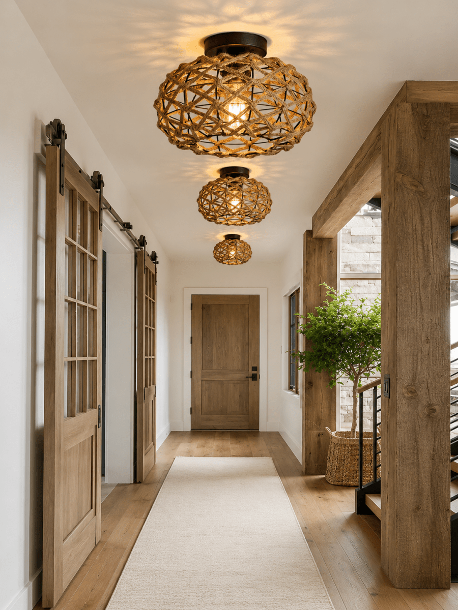 Plafonnier Rotin Tressé Main Bohème — Luminaire Naturel Style Méditerranéen | JONC™ - Lampes Design