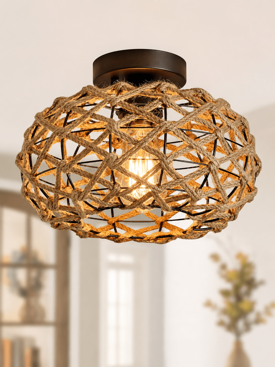 Plafonnier Rotin Tressé Main Bohème — Luminaire Naturel Style Méditerranéen | JONC™ - Lampes Design