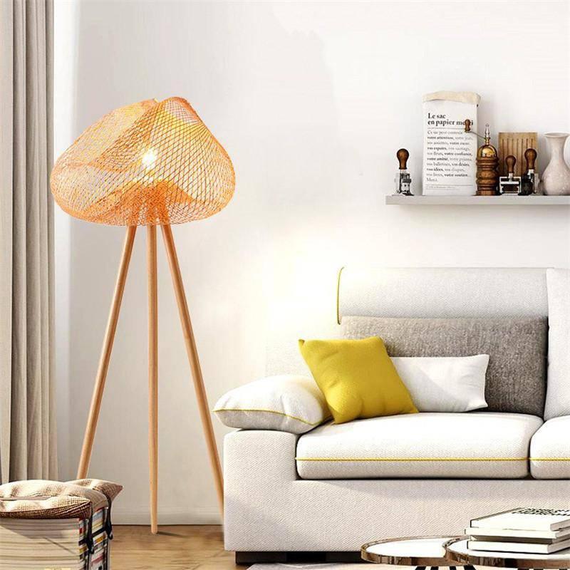 Lampadaire trépied rotin naturel balinais | ROTINA
