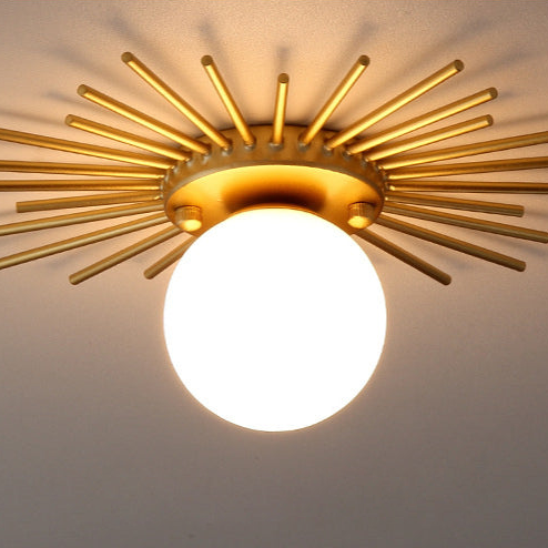 plafonnier tournesol doré en métal et verre dépoli design moderne avec douille G9