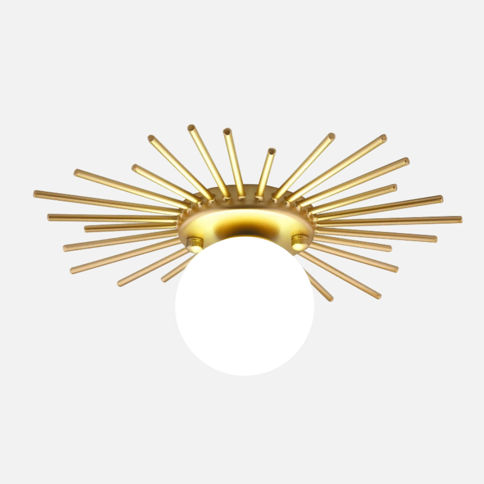 plafonnier tournesol doré en métal et verre dépoli design moderne avec douille G9