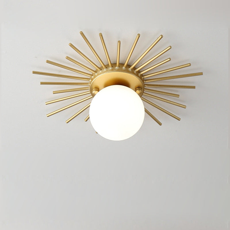 plafonnier tournesol doré en métal et verre dépoli design moderne avec douille G9