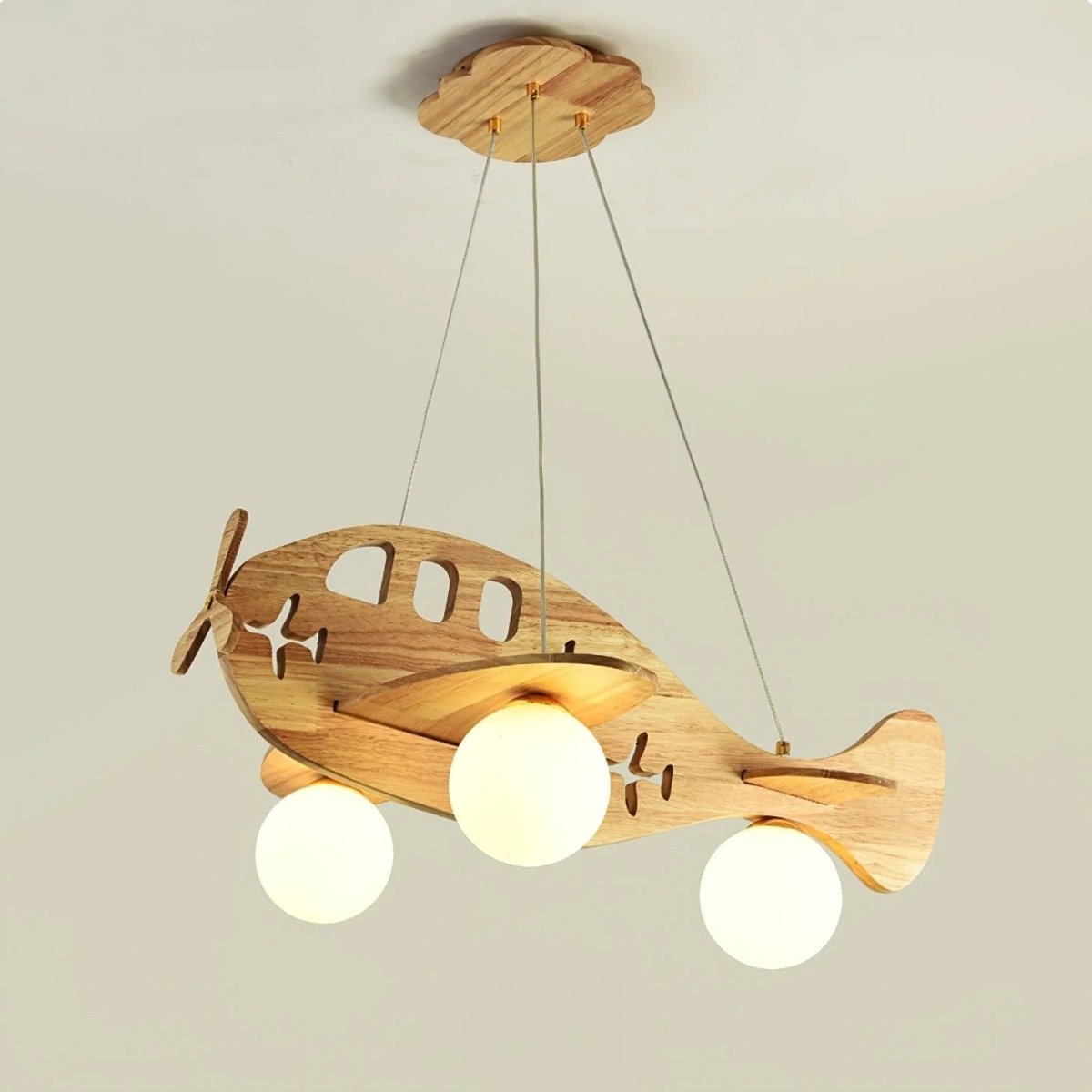 Suspension Avion en Bois et Verre — Plafonnier Design Ludique Chambre Enfant | AVIATEUR™ - Lampes Design
