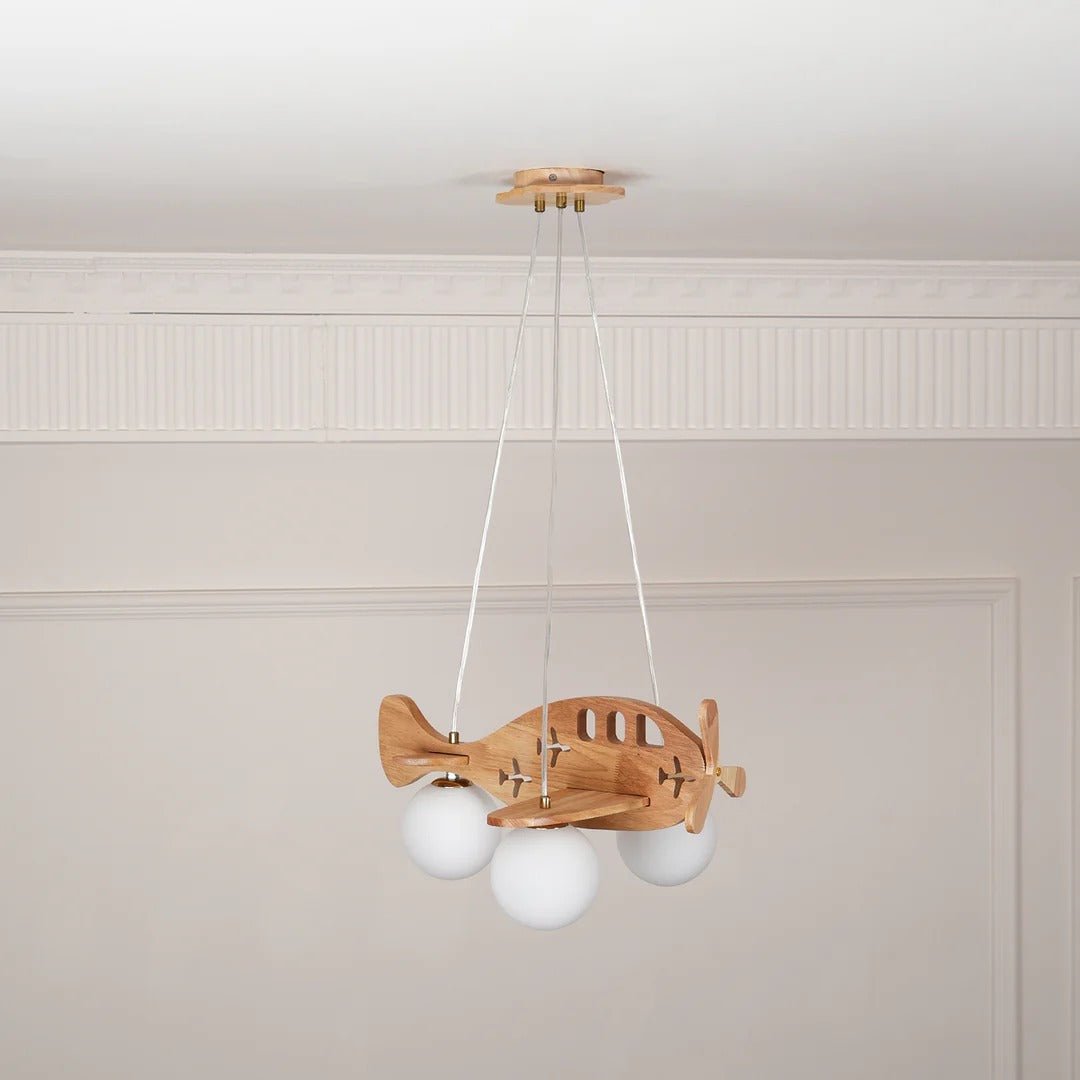 Suspension Avion en Bois et Verre — Plafonnier Design Ludique Chambre Enfant | AVIATEUR™ - Lampes Design
