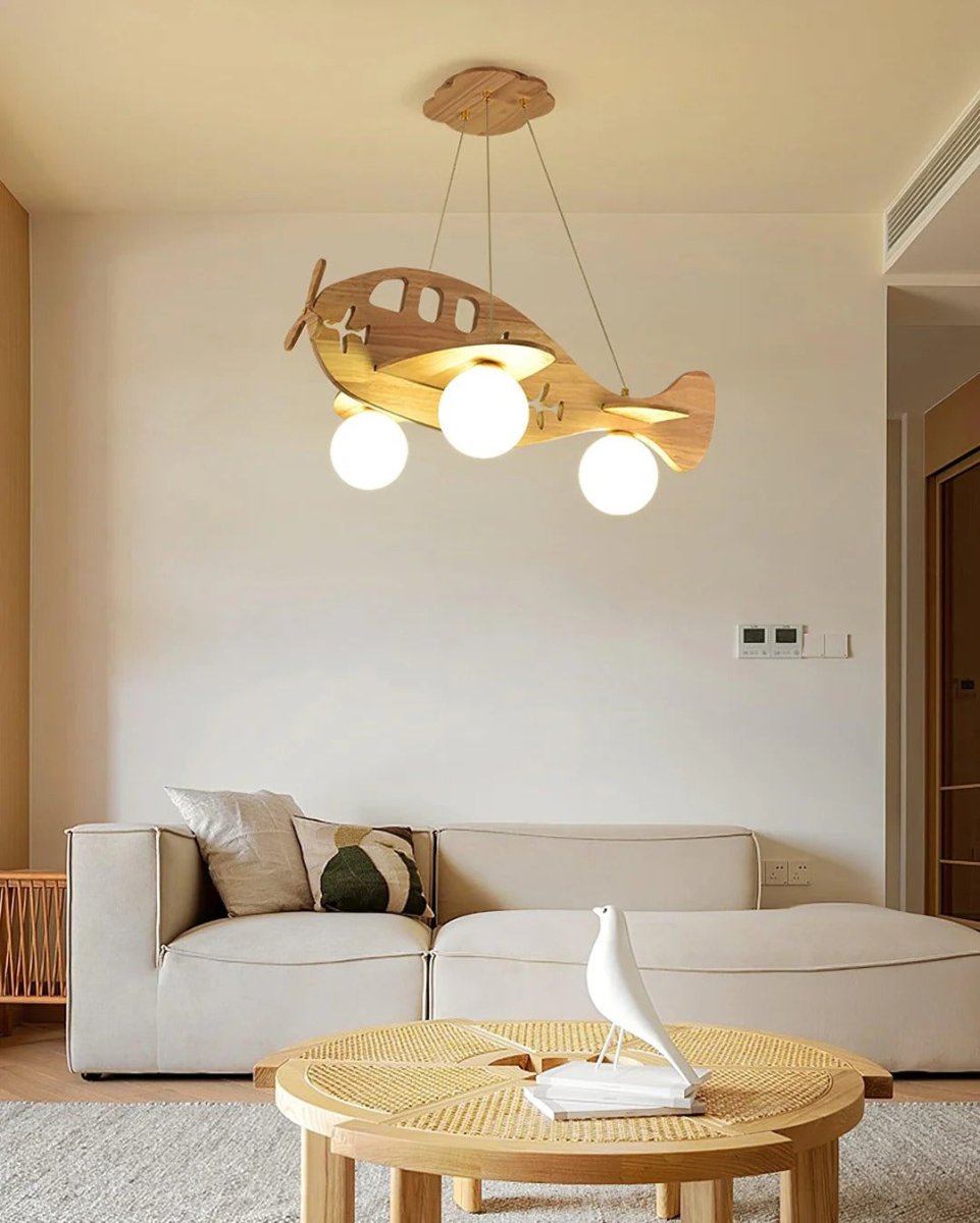 Suspension Avion en Bois et Verre — Plafonnier Design Ludique Chambre Enfant | AVIATEUR™ - Lampes Design