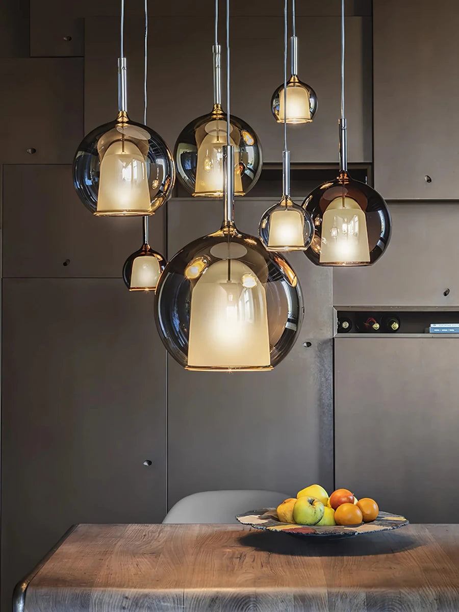 Suspension Boule en Verre Doré — Lustre Semi-Encastré Style Moderne Dimmable | GIVRE™ - Lampes Design