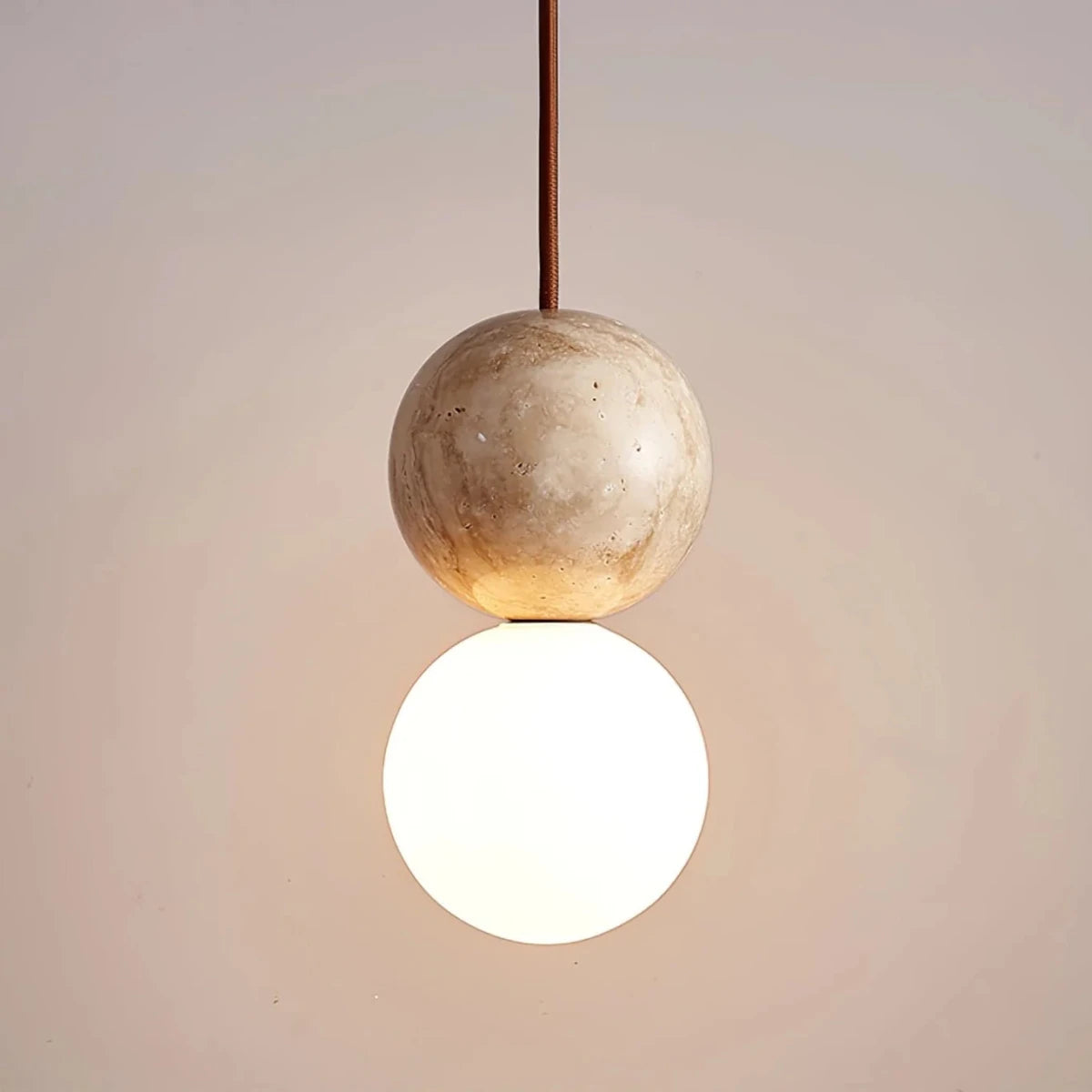 Suspension Boule Pierre Naturelle — Petit Lustre Style Japonais Rétro | SILEX™ - Lampes Design