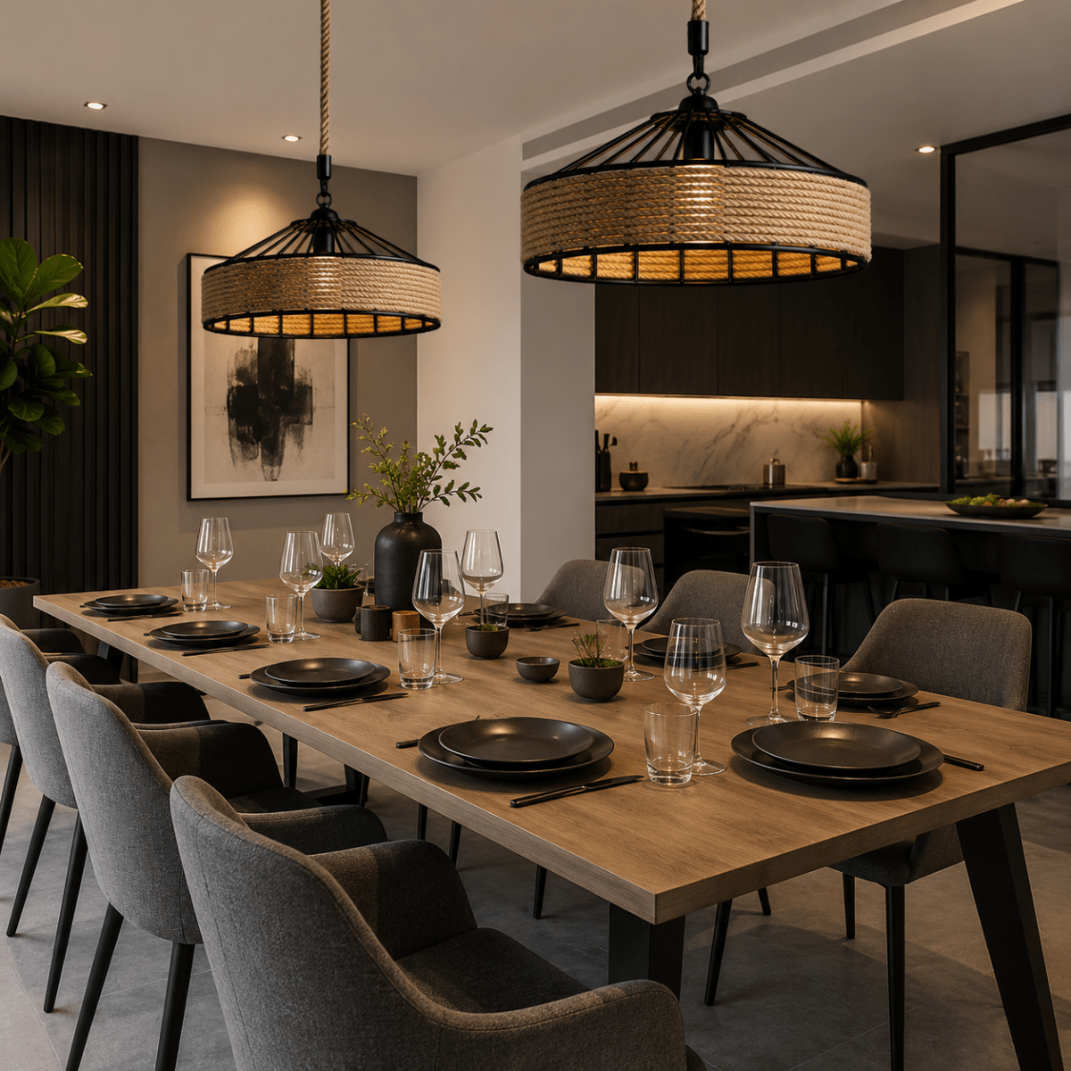 Suspension Classique en Corde de Chanvre et Fer Ø30 cm — Rétro Industrielle | CHANVRE™ - Lampes Design