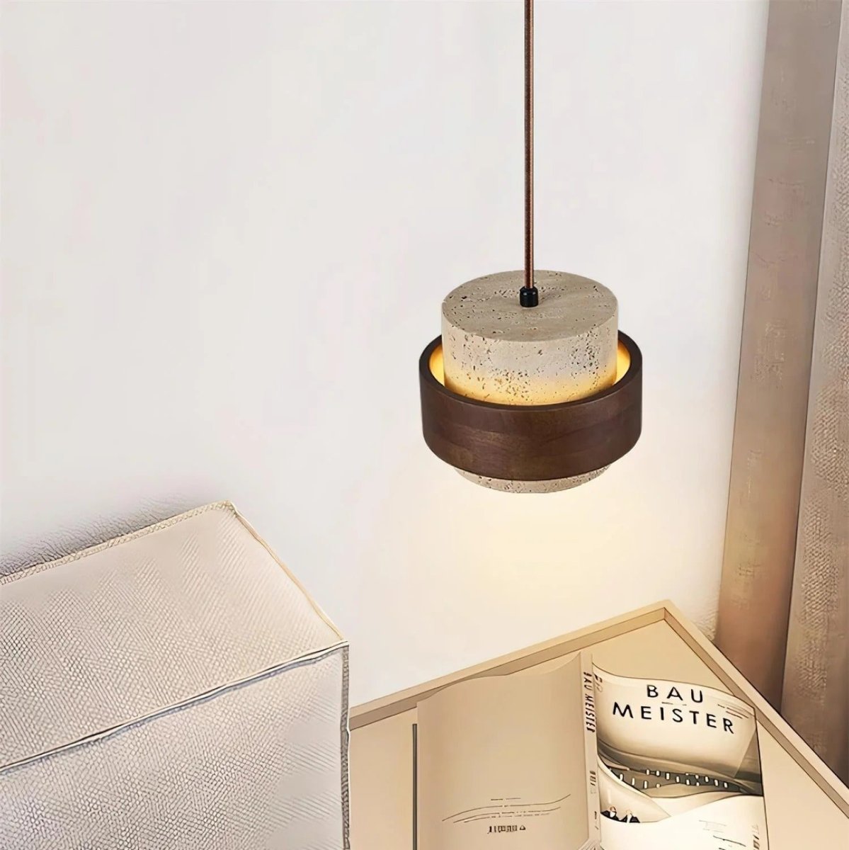 Suspension Design en Bois et Travertin — Luminaire Organique Style Wabi-Sabi | L'OASIS™ - Lampes Design