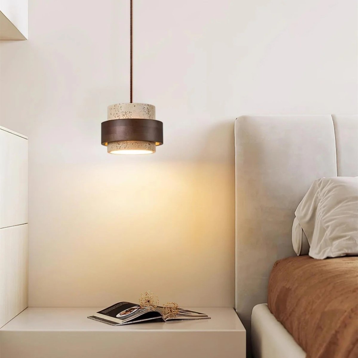 Suspension Design en Bois et Travertin — Luminaire Organique Style Wabi-Sabi | L'OASIS™ - Lampes Design