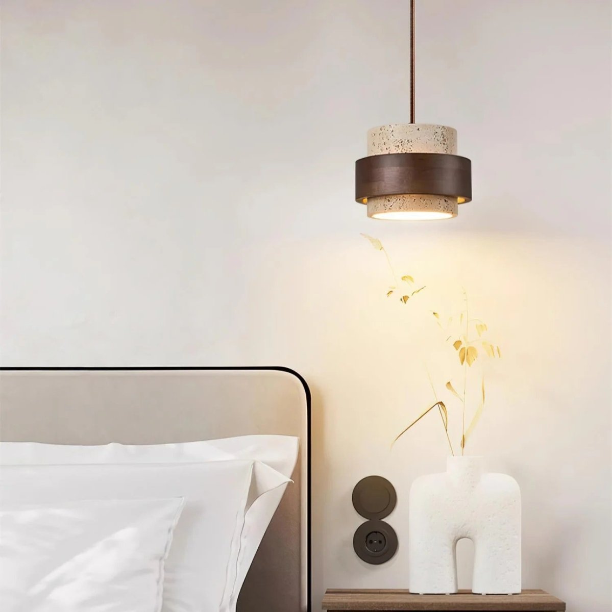 Suspension Design en Bois et Travertin — Luminaire Organique Style Wabi-Sabi | L'OASIS™ - Lampes Design