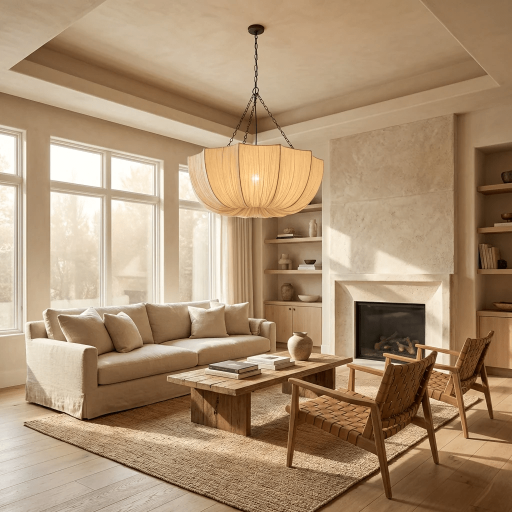 Suspension Design Plissée en Tissu — Lustre Style Japonais avec Chaîne Industrielle | SHIBA™ - Lampes Design