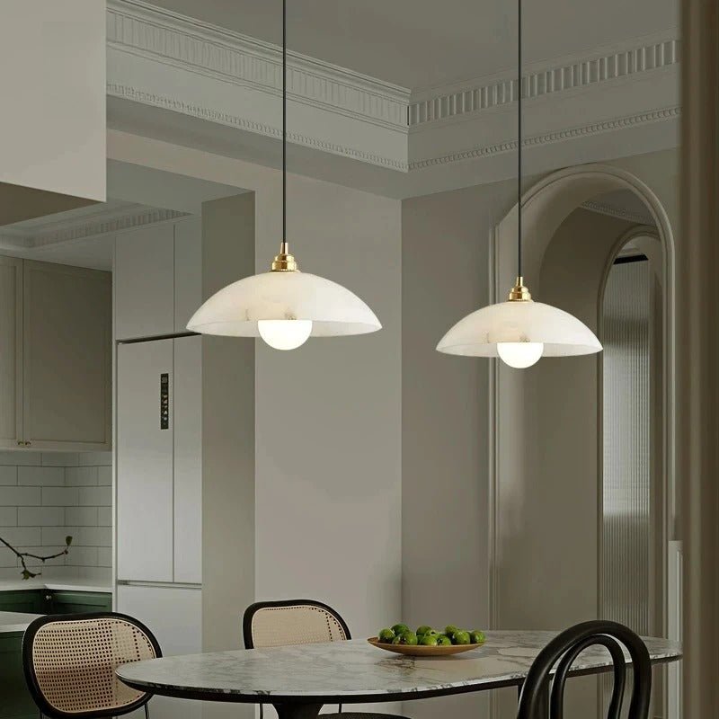 Suspension Disque en Marbre & Laiton — Lampe de Bar Style Nordique Minimaliste | MÉDAILLON™ - Lampes Design