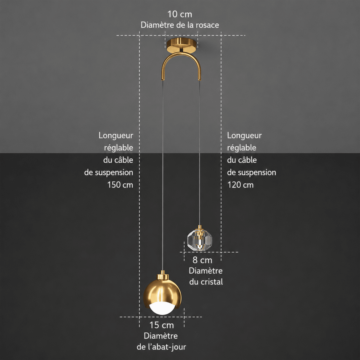 Suspension Double en Cristal et Métal — Chevet Design Épuré | PERLE™ - Lampes Design