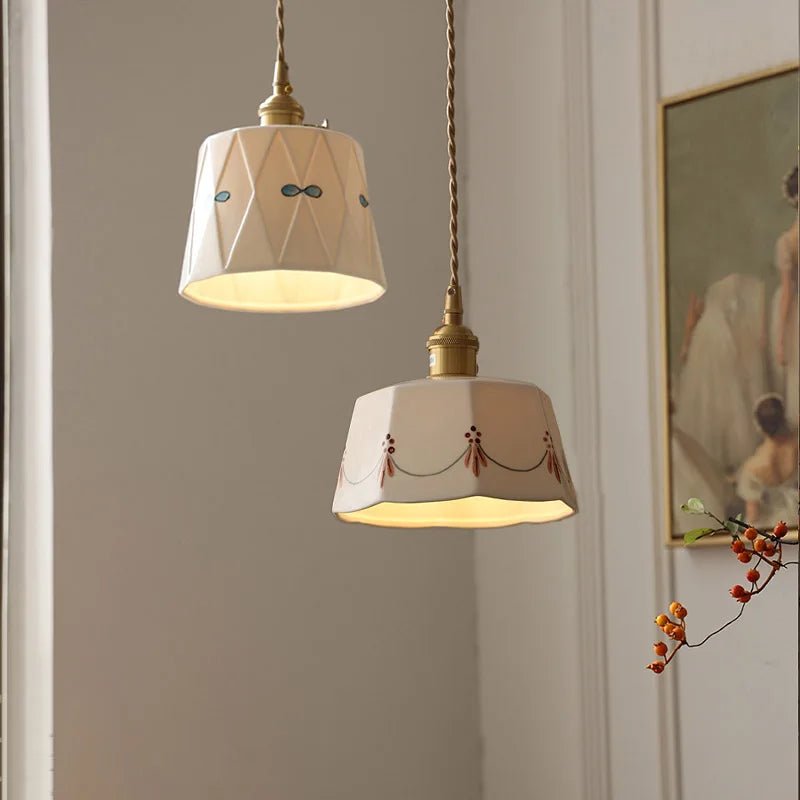 Suspension en Céramique et Laiton Émaillé — Rétro Japonais | NARA™ - Lampes Design