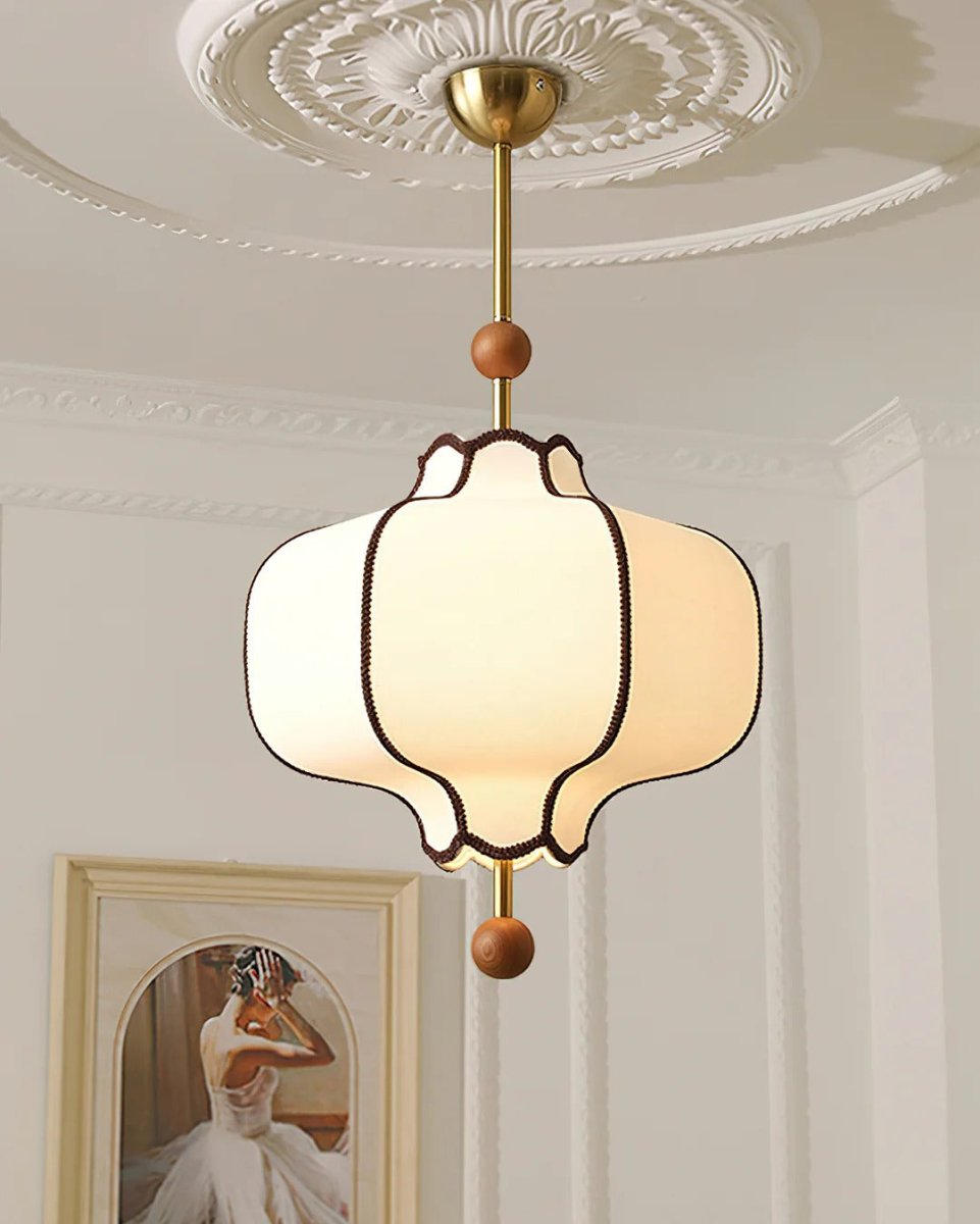 Suspension Lanterne en Tissu et Laiton — Lustre Vintage Style Japonais Chic | KOTO™ - Lampes Design