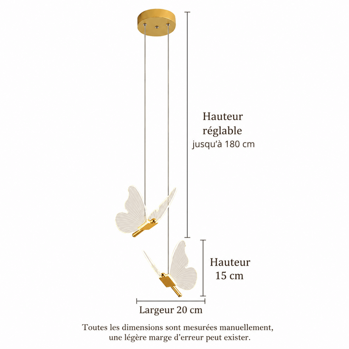 Suspension Papillon LED en Fer Forgé Doré — Lumière Réglable | MONARCH™ - Lampes Design