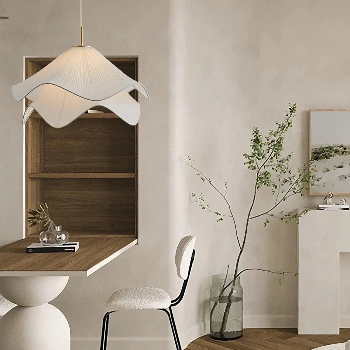 Suspension Pétales en Tissu Froncé — Lampe Style Français Crème | VOLANT™ - Lampes Design