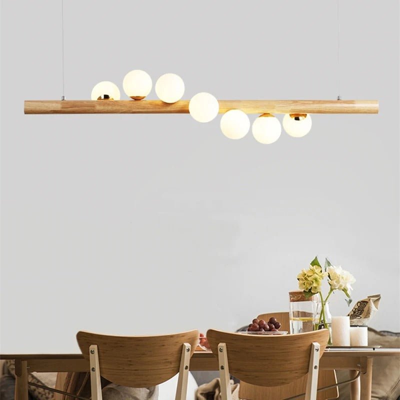 Suspension Poutre en Bois & Globes de Verre — Lustre Style Nordique Table à Manger | BRINDILLE™ - Lampes Design