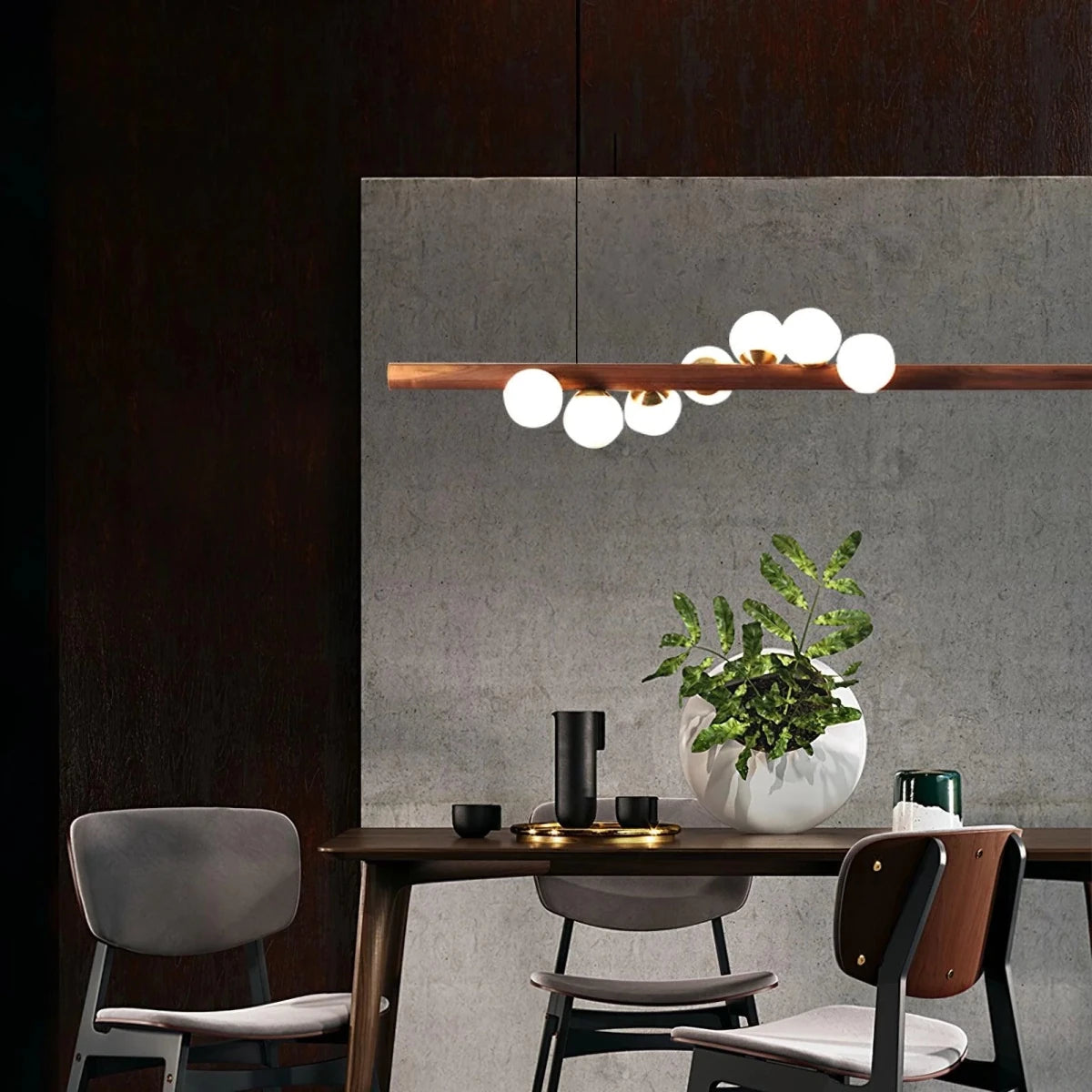 Suspension Poutre en Bois & Globes de Verre — Lustre Style Nordique Table à Manger | BRINDILLE™ - Lampes Design