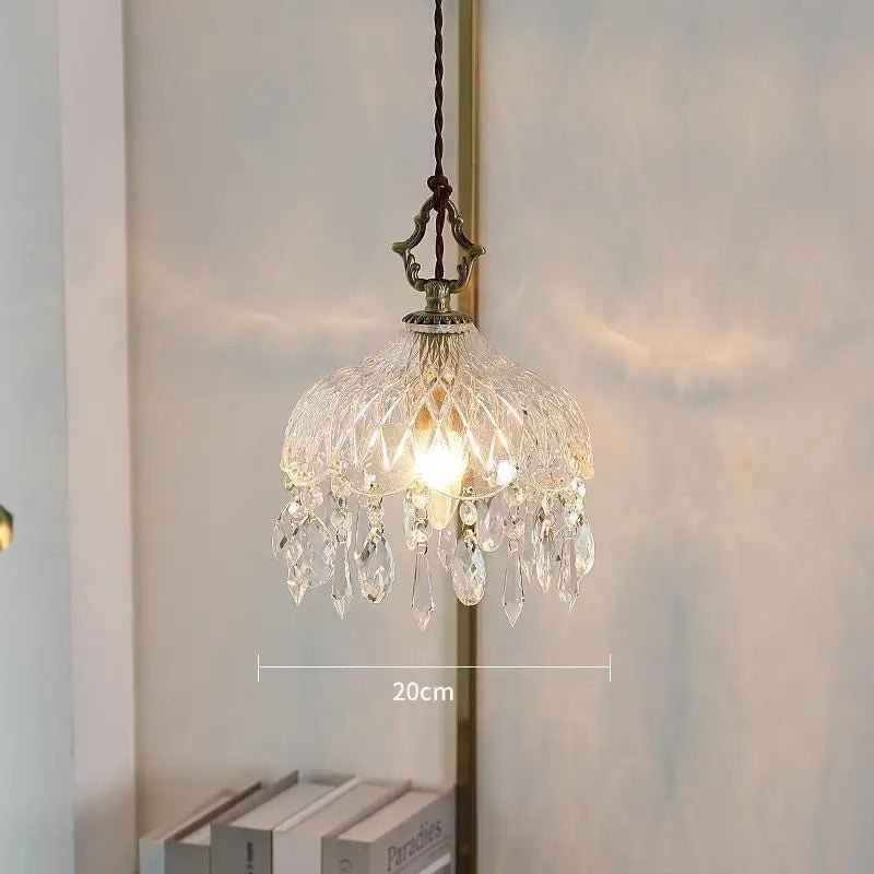 Suspension Rétro Française en Verre et Cuivre Doré — Ampoule E14 Incluse | MARQUISE™ - Lampes Design