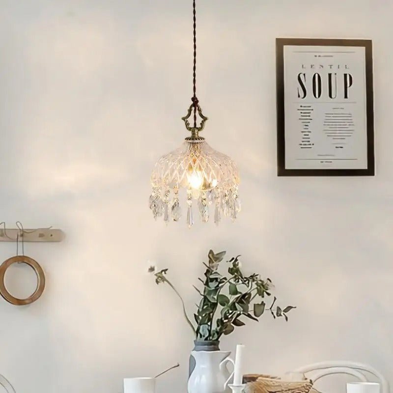 Suspension Rétro Française en Verre et Cuivre Doré — Ampoule E14 Incluse | MARQUISE™ - Lampes Design