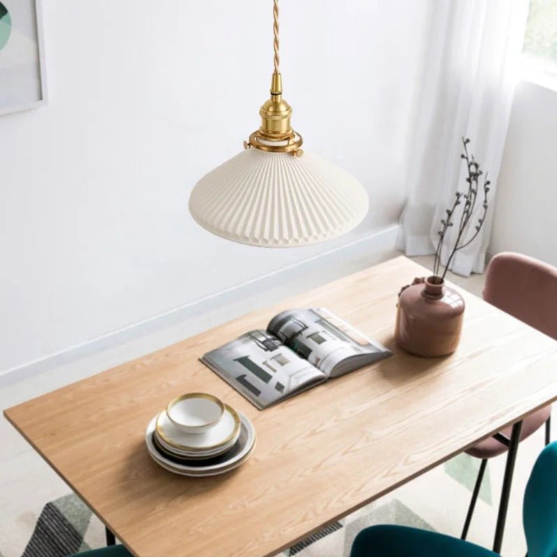 Suspension Rétro Japonaise en Céramique Blanche et Bronze | OSAKA™ - Lampes Design