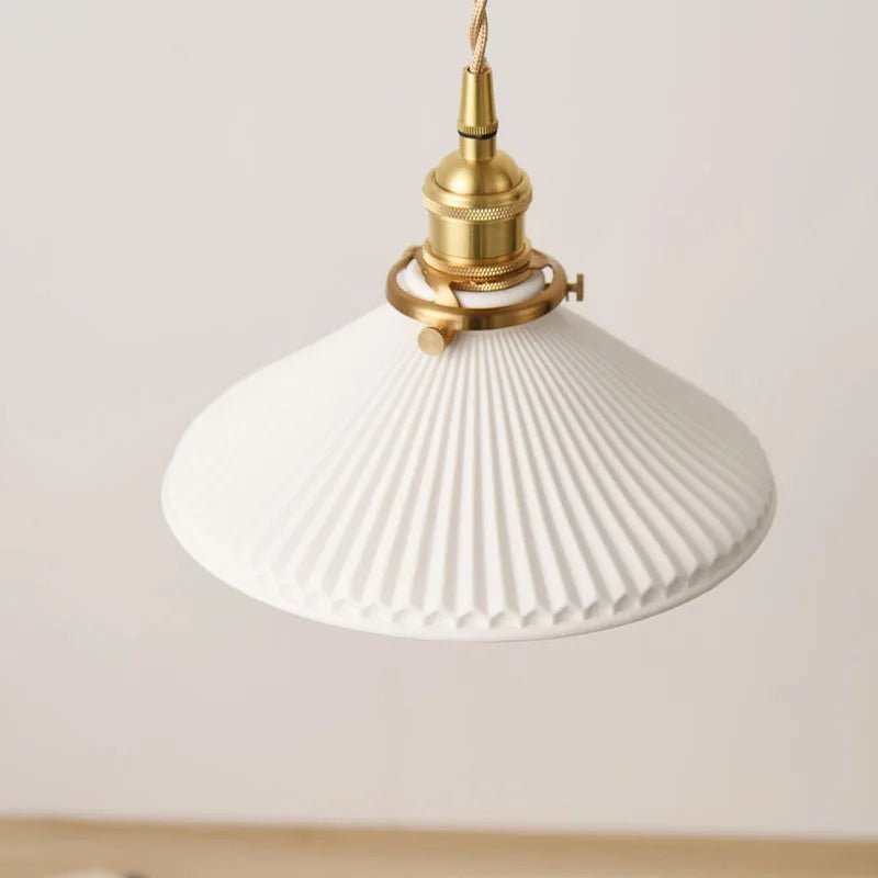 Suspension Rétro Japonaise en Céramique Blanche et Bronze | OSAKA™ - Lampes Design