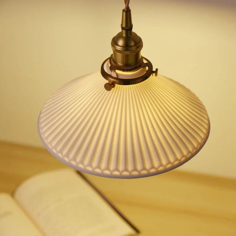 Suspension Rétro Japonaise en Céramique Blanche et Bronze | OSAKA™ - Lampes Design