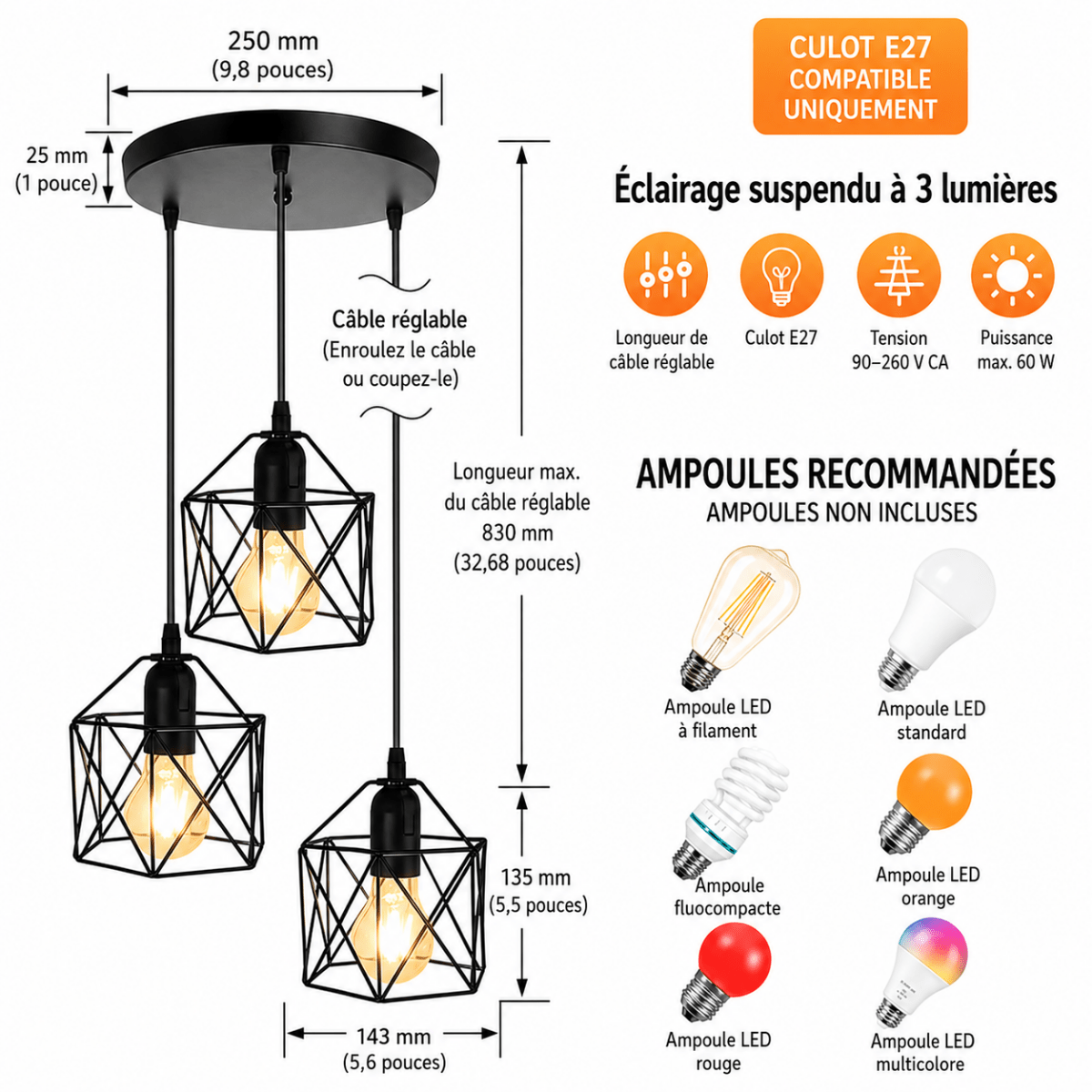 Suspension Vintage Nordique — 1 ou 3 Lampes en Grappe | INGRID™ - Lampes Design