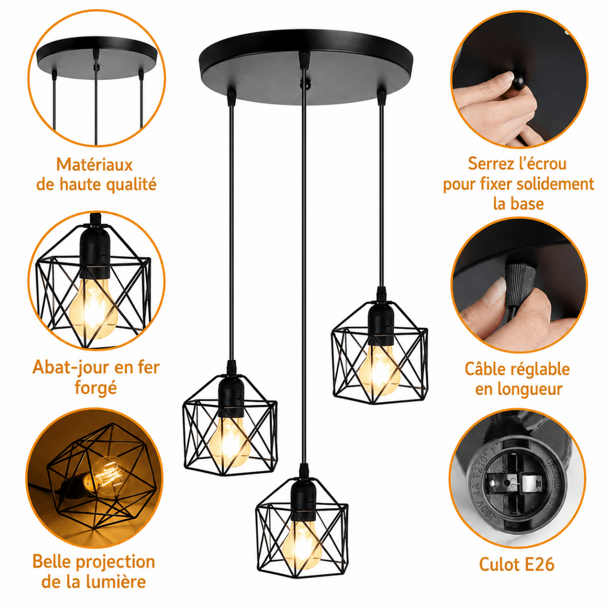 Suspension Vintage Nordique — 1 ou 3 Lampes en Grappe | INGRID™ - Lampes Design