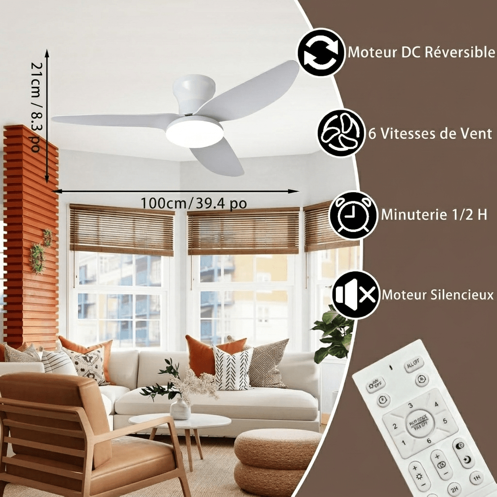 Ventilateur de Plafond Silencieux Moteur DC avec Éclairage LED pour Chambre et Salon | BRISE™ - Lampes Design